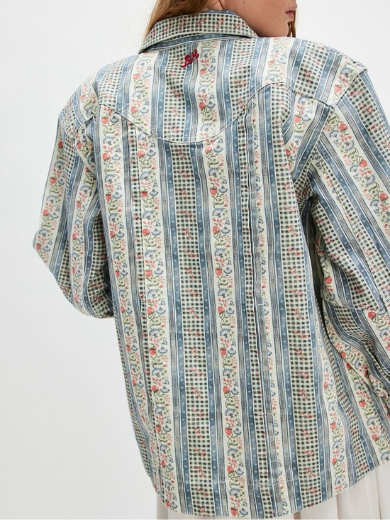 Damson Madder Jackets & Blazers - Damson Madder Baxter Striped Floral Print Button-Up Shirt Jacket